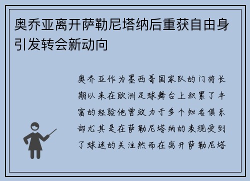 奥乔亚离开萨勒尼塔纳后重获自由身引发转会新动向